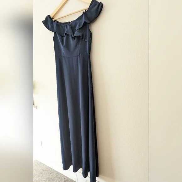 Adrianna Papell Off Shoulder Ruffled Sleeveless Zipper Back Solid Full-Length - Picture 3 of 11